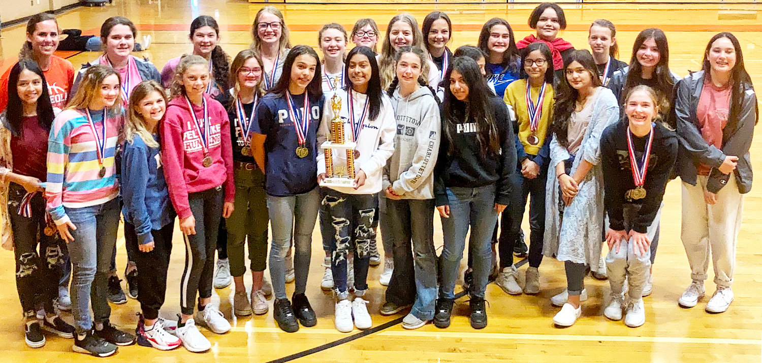 The Mineola girls junior high track team captured the district championship at last week’s district meet. They were joined by the seventh grade boys and eighth grade girls in second place.